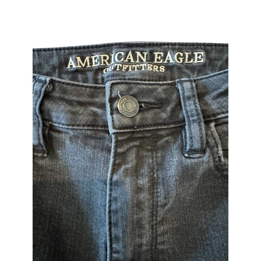 American Eagle Super Hi-Rise Stretch Jegging Black Distressed Skinny Jeans Sz 6 - Picture 3 of 10